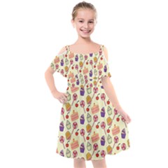 Cupcake Pattern Lollipop Kids  Cut Out Shoulders Chiffon Dress by Wegoenart