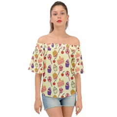 Cupcake Pattern Lollipop Off Shoulder Short Sleeve Top by Wegoenart