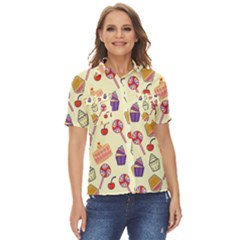 Cupcake Pattern Lollipop Women s Short Sleeve Double Pocket Shirt