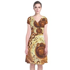 Olive Oil Bubbles Gold Oil Food Short Sleeve Front Wrap Dress by Wegoenart