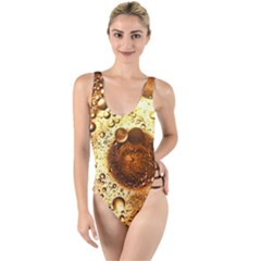 Olive Oil Bubbles Gold Oil Food High Leg Strappy Swimsuit