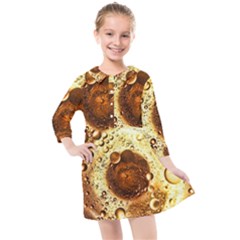 Olive Oil Bubbles Gold Oil Food Kids  Quarter Sleeve Shirt Dress by Wegoenart