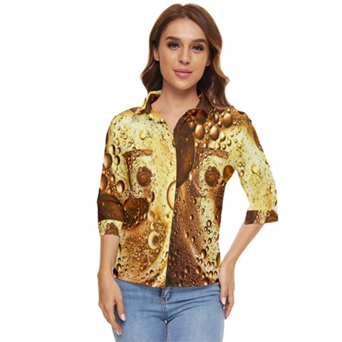 Olive Oil Bubbles Gold Oil Food Women s Quarter Sleeve Pocket Shirt by Wegoenart