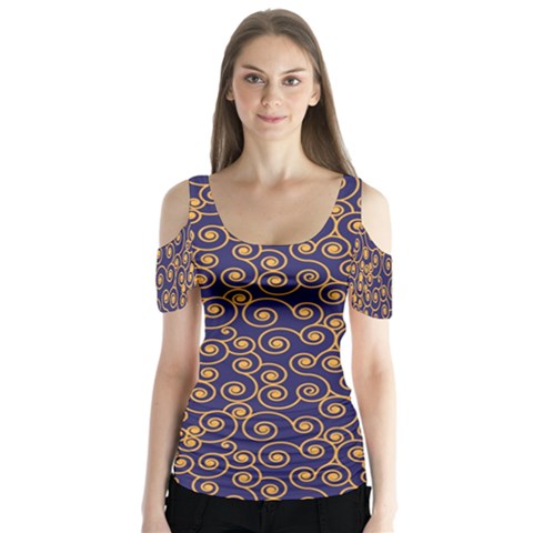 Spiral Pattern Texture Fractal Butterfly Sleeve Cutout Tee  by Wegoenart