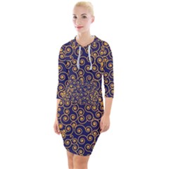 Spiral Pattern Texture Fractal Quarter Sleeve Hood Bodycon Dress by Wegoenart