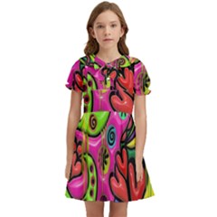 Seamless Texture Pattern Tile Kids  Bow Tie Puff Sleeve Dress