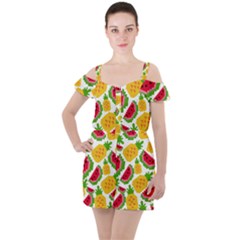 Watermelon Pattern Fruit Summer Ruffle Cut Out Chiffon Playsuit