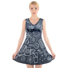 Internet Planet Drink Computer V-neck Sleeveless Dress by Wegoenart