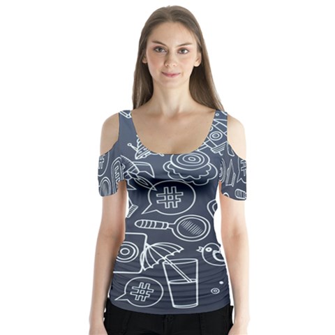 Internet Planet Drink Computer Butterfly Sleeve Cutout Tee  by Wegoenart