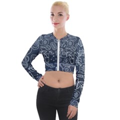 Internet Planet Drink Computer Long Sleeve Cropped Velvet Jacket by Wegoenart