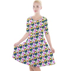 Sweet Dessert Food Cake Pattern Quarter Sleeve A-line Dress by Wegoenart