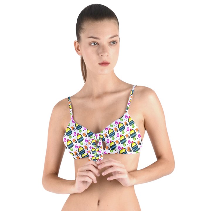 Sweet Dessert Food Cake Pattern Tie Up Cut Bikini Top