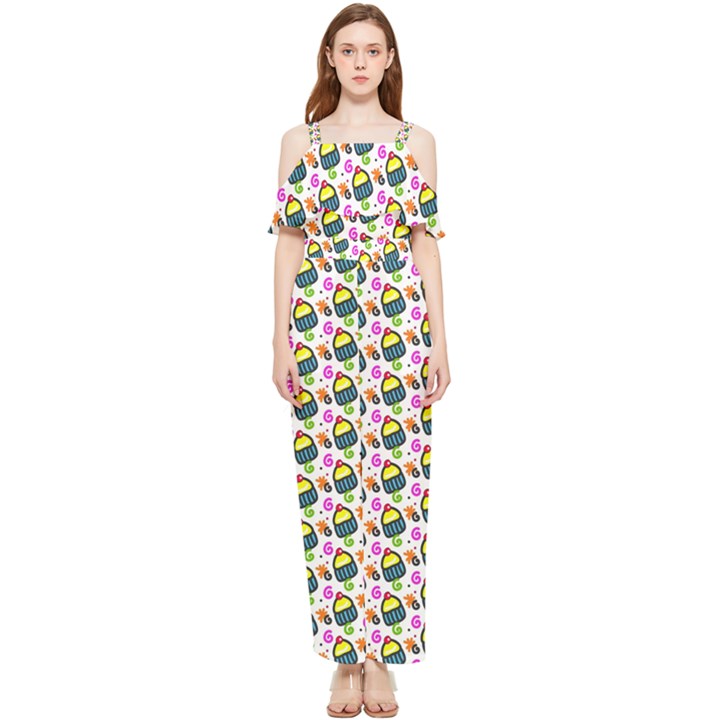 Sweet Dessert Food Cake Pattern Draped Sleeveless Chiffon Jumpsuit