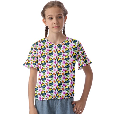 Sweet Dessert Food Cake Pattern Kids  Cuff Sleeve Scrunch Bottom Tee by Wegoenart