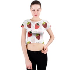 Strawberry Pattern Background Crew Neck Crop Top by Wegoenart