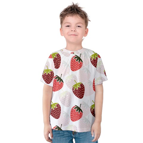 Strawberry Pattern Background Kids  Cotton Tee by Wegoenart