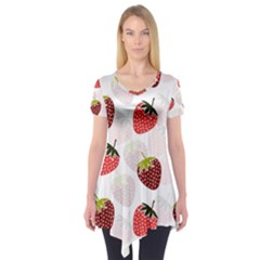 Strawberry Pattern Background Short Sleeve Tunic  by Wegoenart