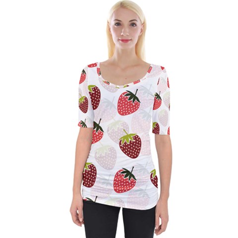 Strawberry Pattern Background Wide Neckline Tee by Wegoenart