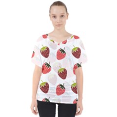 Strawberry Pattern Background V-neck Dolman Drape Top by Wegoenart