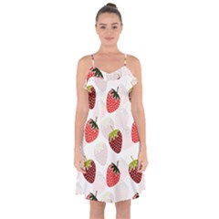 Strawberry Pattern Background Ruffle Detail Chiffon Dress by Wegoenart