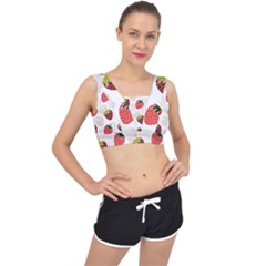 Strawberry Pattern Background V-back Sports Bra by Wegoenart