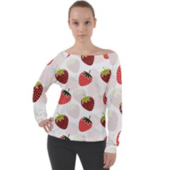 Strawberry Pattern Background Off Shoulder Long Sleeve Velour Top by Wegoenart