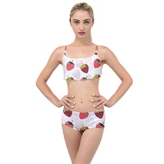 Strawberry Pattern Background Layered Top Bikini Set by Wegoenart