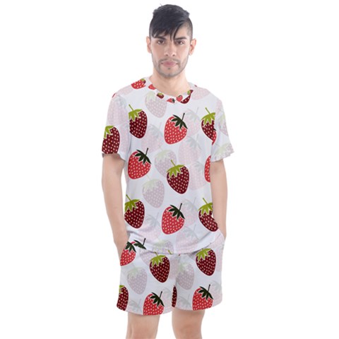 Strawberry Pattern Background Men s Mesh Tee And Shorts Set by Wegoenart