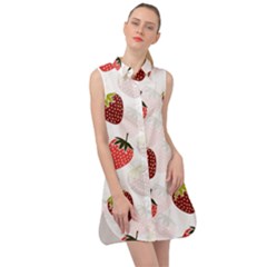 Strawberry Pattern Background Sleeveless Shirt Dress by Wegoenart