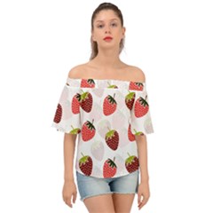 Strawberry Pattern Background Off Shoulder Short Sleeve Top by Wegoenart