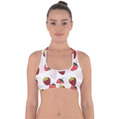 Strawberry Pattern Background Cross Back Hipster Bikini Top  by Wegoenart