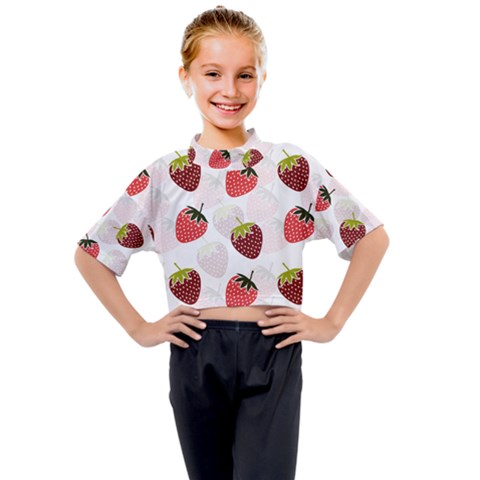 Strawberry Pattern Background Kids Mock Neck Tee by Wegoenart