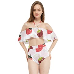 Strawberry Pattern Background Halter Flowy Bikini Set  by Wegoenart