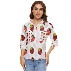 Strawberry Pattern Background Women s Quarter Sleeve Pocket Shirt