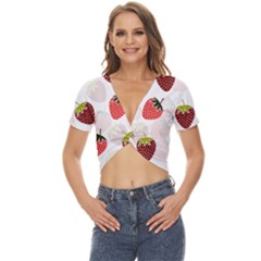 Strawberry Pattern Background Twist Front Crop Top by Wegoenart