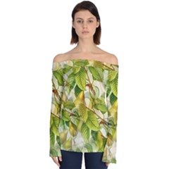 Pear Fruit Tree Organic Pattern Off Shoulder Long Sleeve Top by Wegoenart