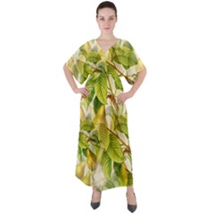 Pear Fruit Tree Organic Pattern V-neck Boho Style Maxi Dress by Wegoenart