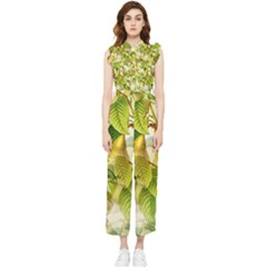 Pear Fruit Tree Organic Pattern Women s Frill Top Chiffon Jumpsuit