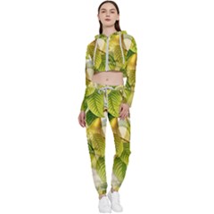 Pear Fruit Tree Organic Pattern Cropped Zip Up Lounge Set by Wegoenart