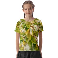 Pear Fruit Tree Organic Pattern Kids  Frill Chiffon Blouse by Wegoenart