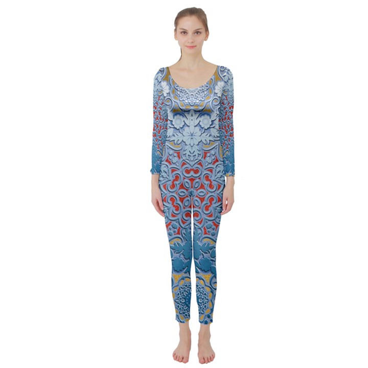 Abstract Background Pattern Tile Long Sleeve Catsuit