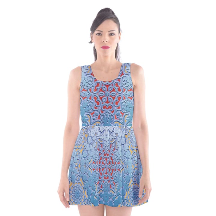 Abstract Background Pattern Tile Scoop Neck Skater Dress