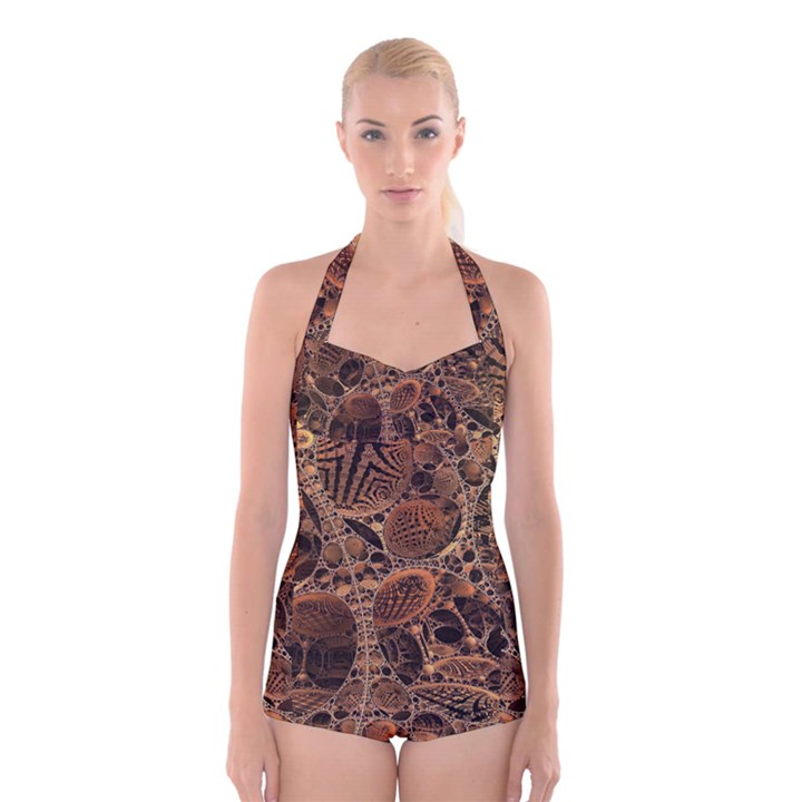 Fractal Render 3d Honeycomb Boyleg Halter Swimsuit 