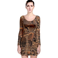 Fractal Render 3d Honeycomb Long Sleeve Velvet Bodycon Dress by Wegoenart