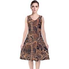 Fractal Render 3d Honeycomb V-neck Midi Sleeveless Dress  by Wegoenart