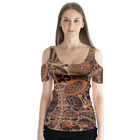 Fractal Render 3d Honeycomb Butterfly Sleeve Cutout Tee  by Wegoenart