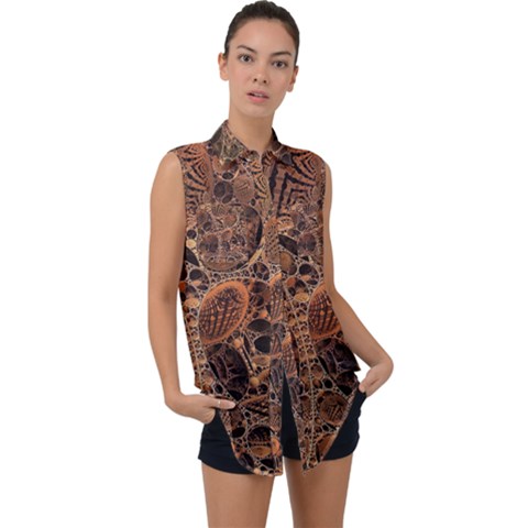 Fractal Render 3d Honeycomb Sleeveless Chiffon Button Shirt by Wegoenart