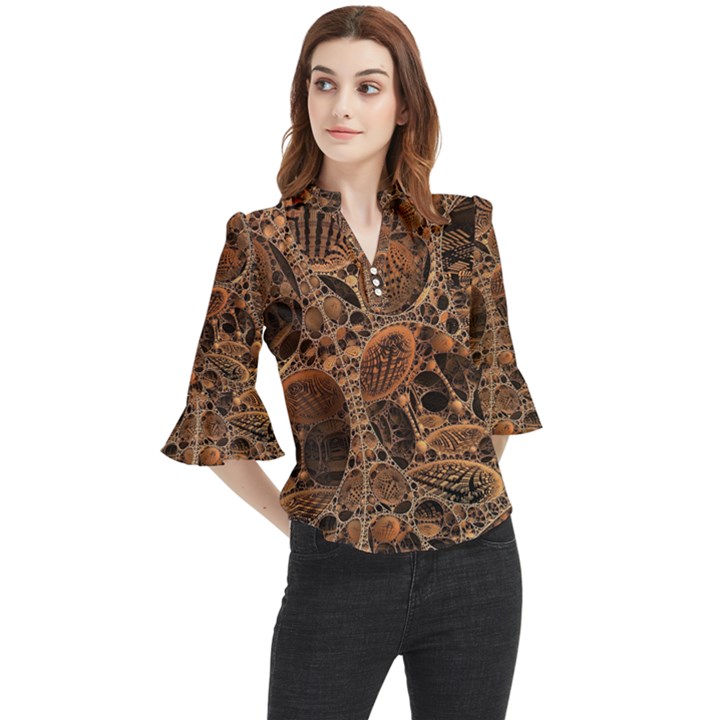 Fractal Render 3d Honeycomb Loose Horn Sleeve Chiffon Blouse