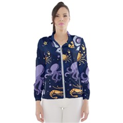 Marine-seamless-pattern-thin-line-memphis-style Women s Windbreaker