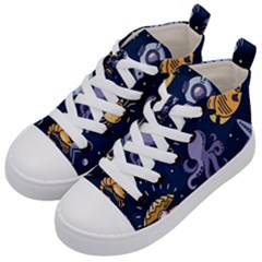 Marine-seamless-pattern-thin-line-memphis-style Kids  Mid-top Canvas Sneakers by BangZart